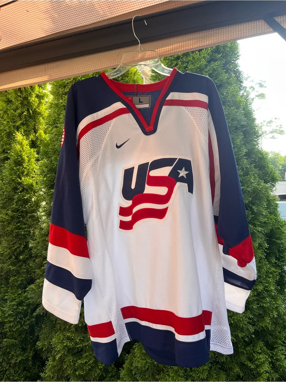 Vintage Nike Team USA Hockey Jersey White Red Blue Size Large